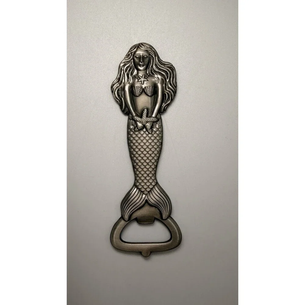 Vintage Mermaid Bottle Opener Pewter Style Nautical Bar Tool 4.5” Coastal Decor